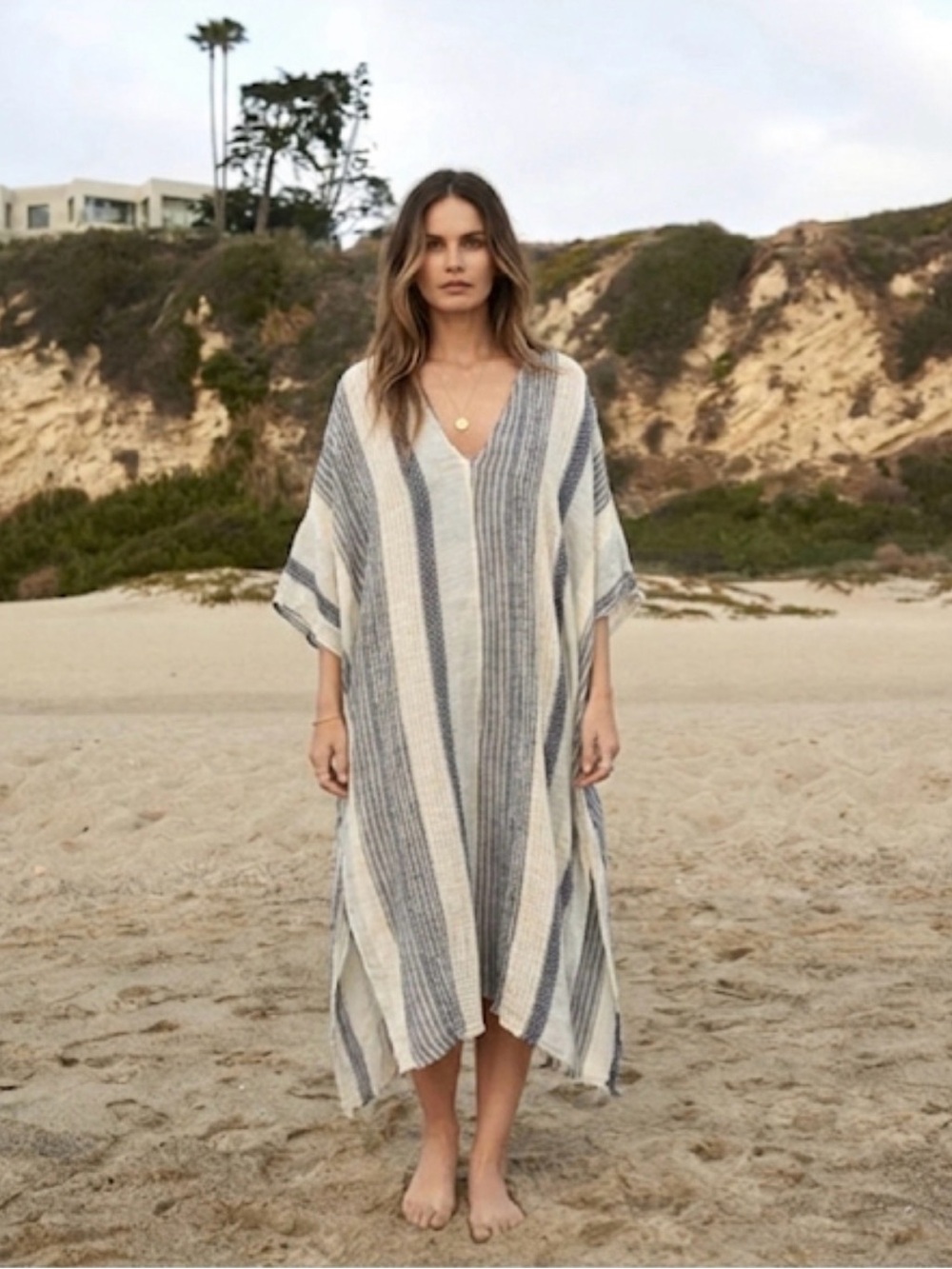 Massimo Dutti Linen Kaftan swim cover up cotton gauze dress